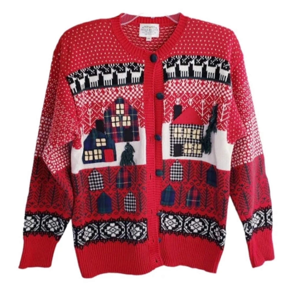 Susan Bristol Vintage 1991 Women’s Size M Cabin Christmas Sweater Cardigan Isle - Picture 12 of 12